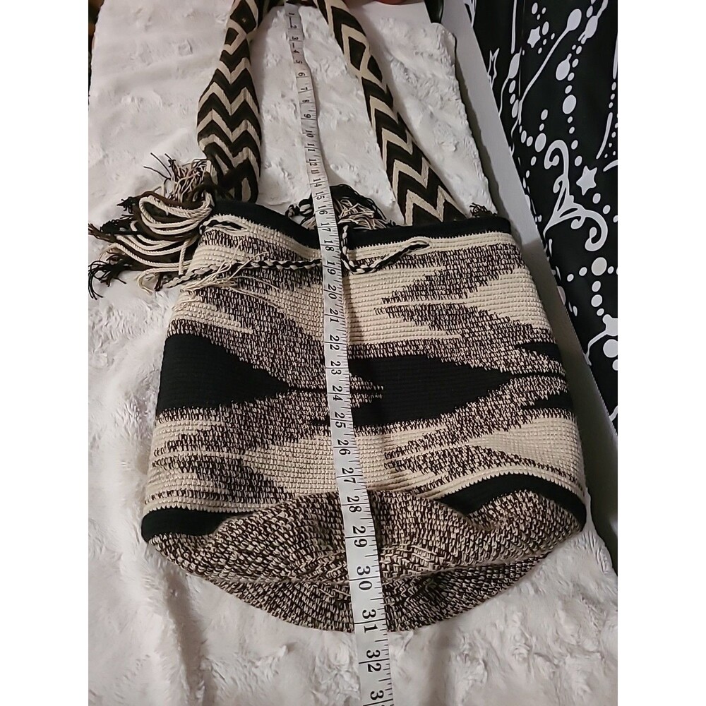 Colombian Wayuu Mochila Crochet Fringe Drawstring Bucket Crossbody Bag Fall - Picture 7 of 9